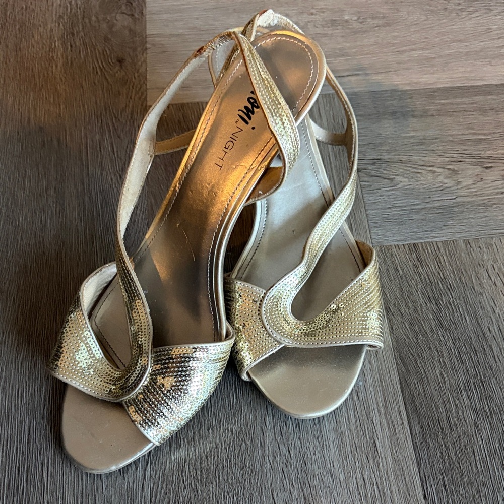 Elegant Gold Strappy Heels by Fioni Night Wide